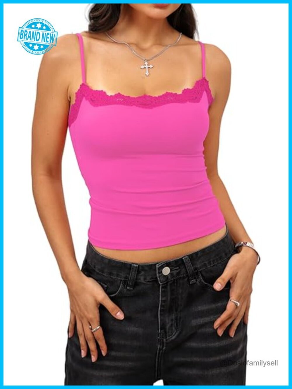 Padded Lace Cami Top Double Lined Sexy Crop Tank Spaghetti Strap Club Party